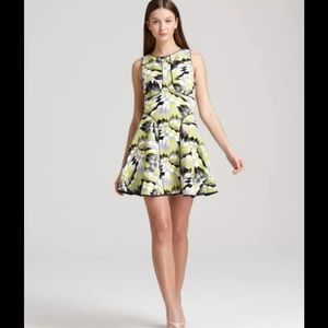 Vintage Tibi Isosceles Print Sleeveless Fit & Flare Green Silk Mini Dress Size 6